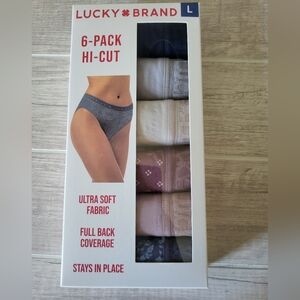 Lucky Brand Women 6 Pack Hi Cut Panties Multi Colored Ultra Soft Full Back Large